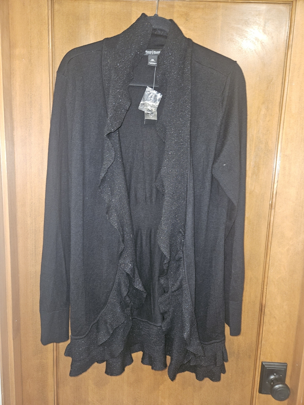 WHBM Black Ruffle-Trim Open Cardigan